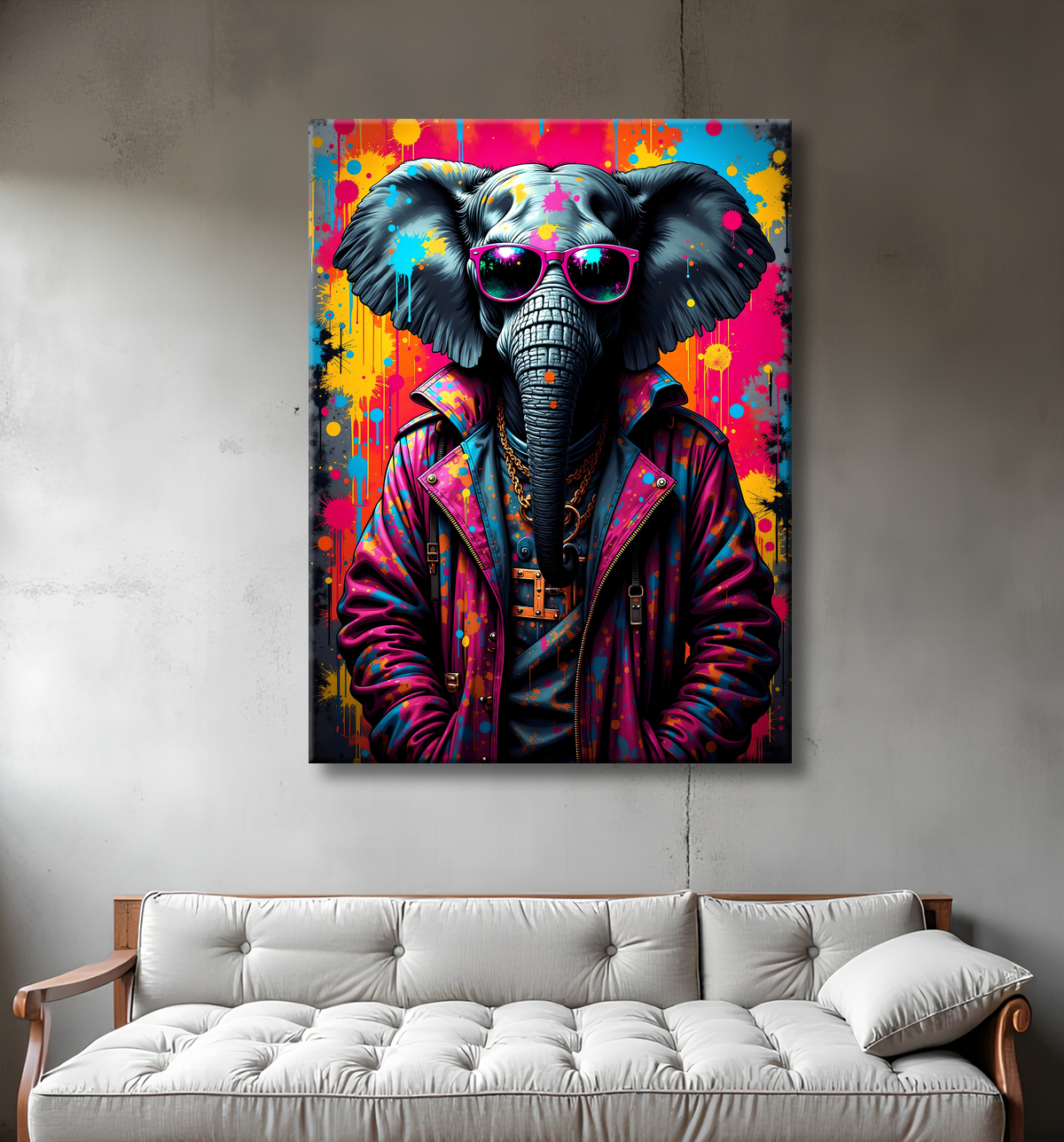 Tableau éléphant graffiti - Art mural XXL et coloré avec decor