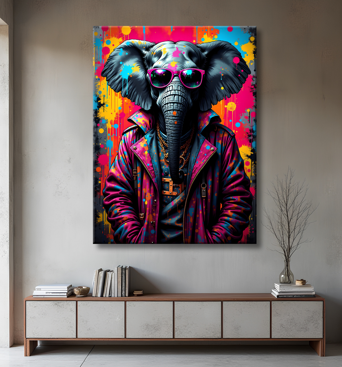 Tableau éléphant graffiti - Art mural XXL et coloré avec decor