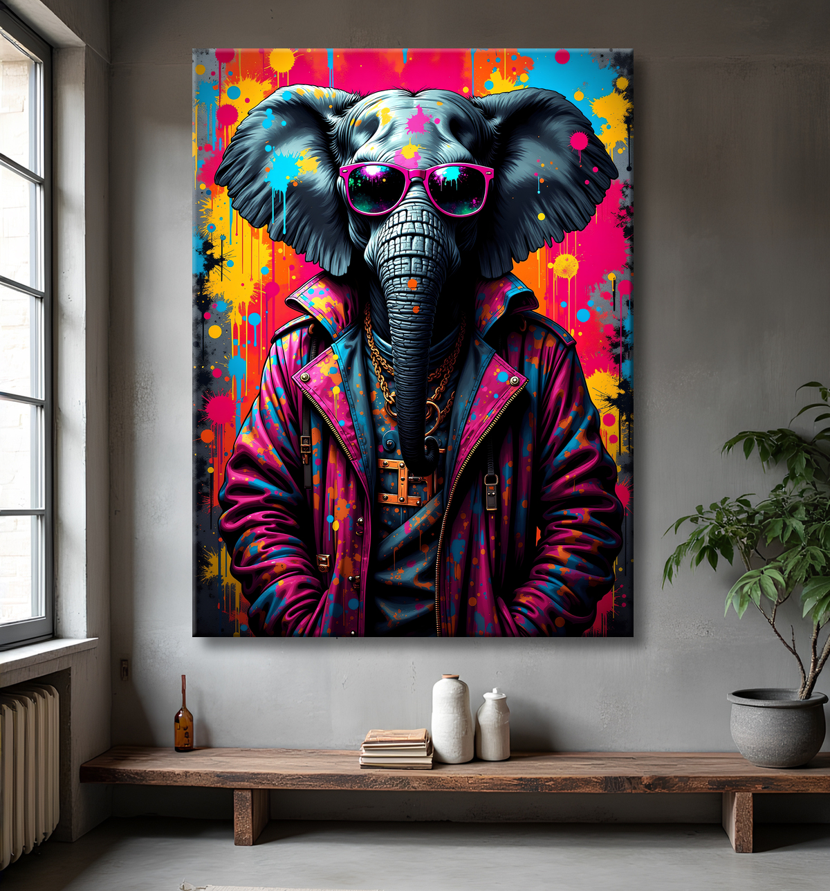 Tableau éléphant graffiti - Art mural XXL et coloré avec decor