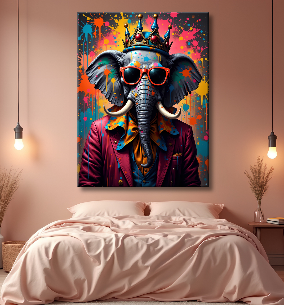 Tableau éléphant graffiti - Art mural XXL et coloré avec decor