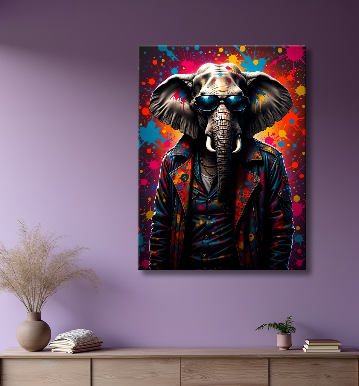 Tableau éléphant graffiti - Art mural XXL et coloré avec decor