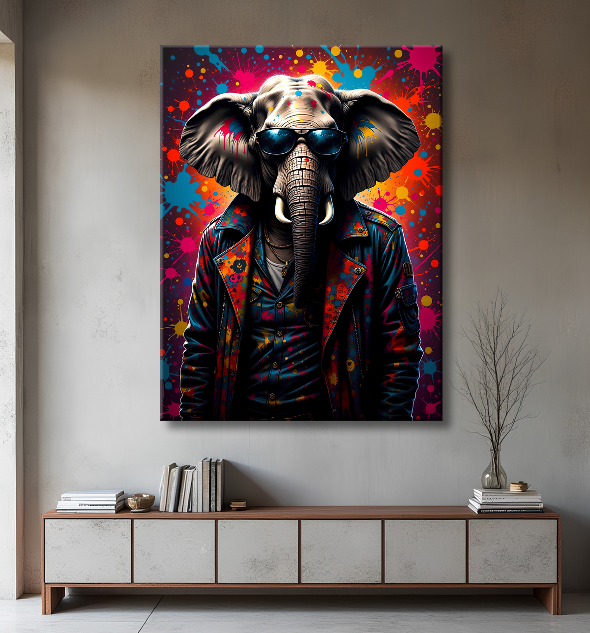 Tableau éléphant graffiti - Art mural XXL et coloré avec decor