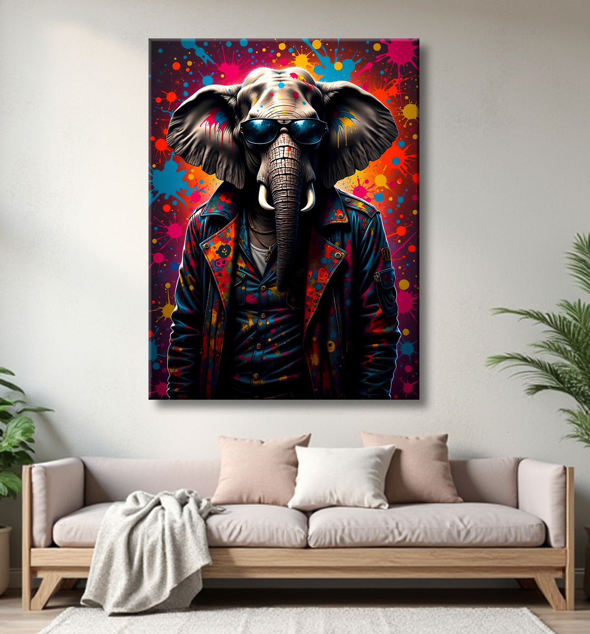 Tableau éléphant graffiti - Art mural XXL et coloré avec decor