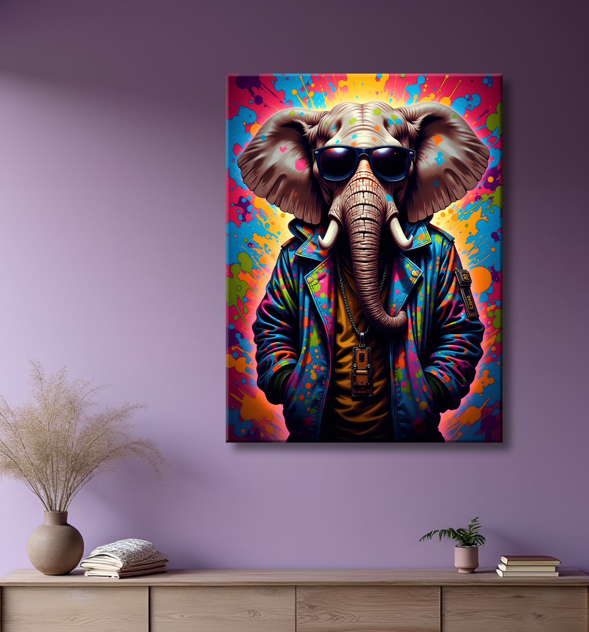 Tableau éléphant graffiti - Art mural XXL et coloré avec decor