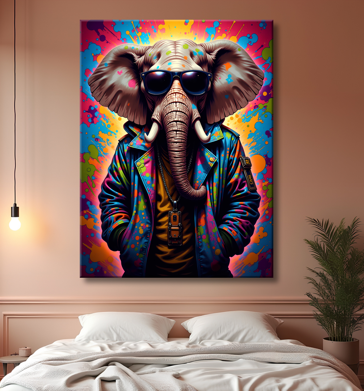 Tableau éléphant graffiti - Art mural XXL et coloré avec decor