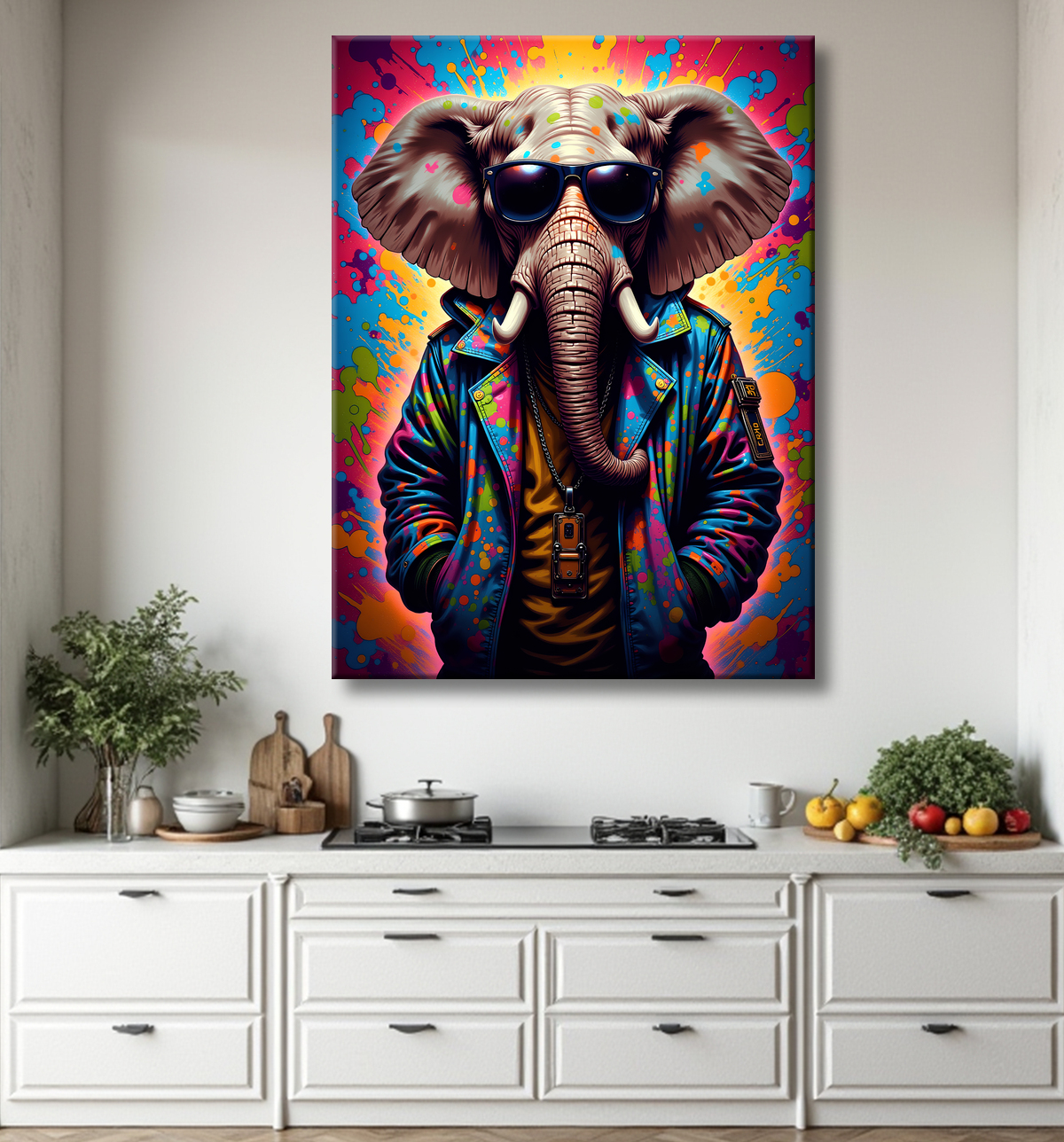 Tableau éléphant graffiti - Art mural XXL et coloré avec decor