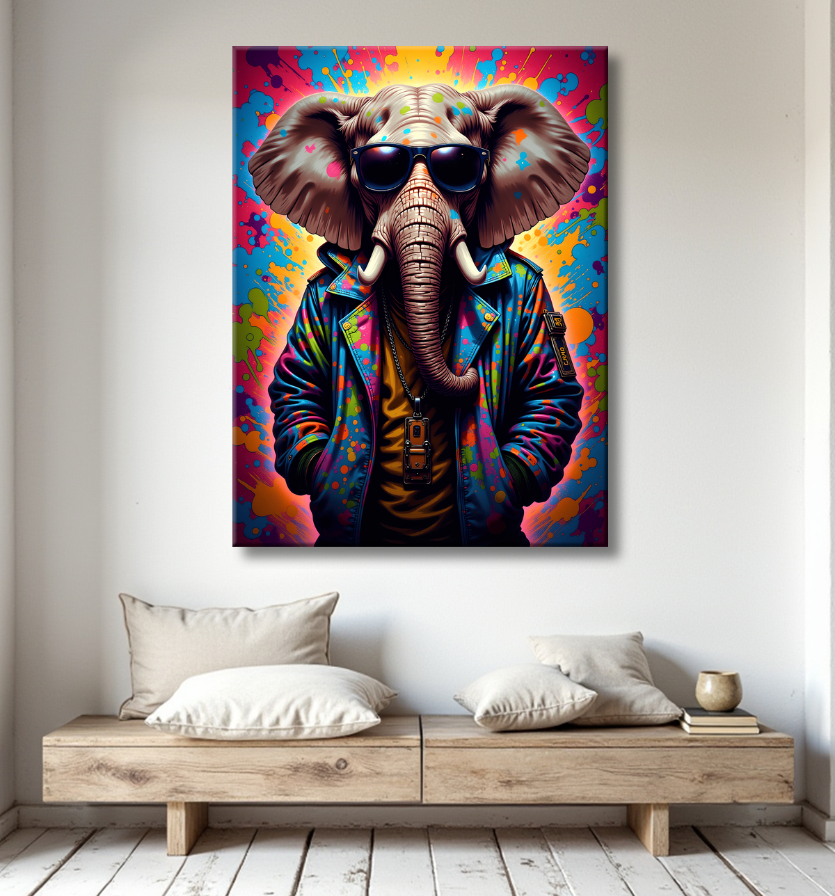 Tableau éléphant graffiti - Art mural XXL et coloré avec decor