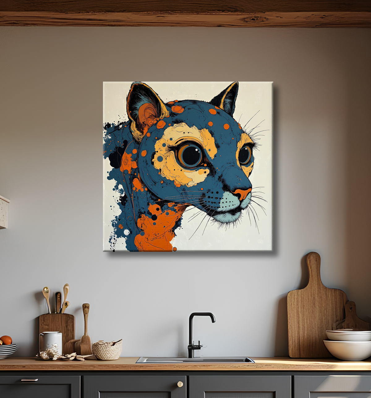 Tableau d'un félin fantastique avec decor