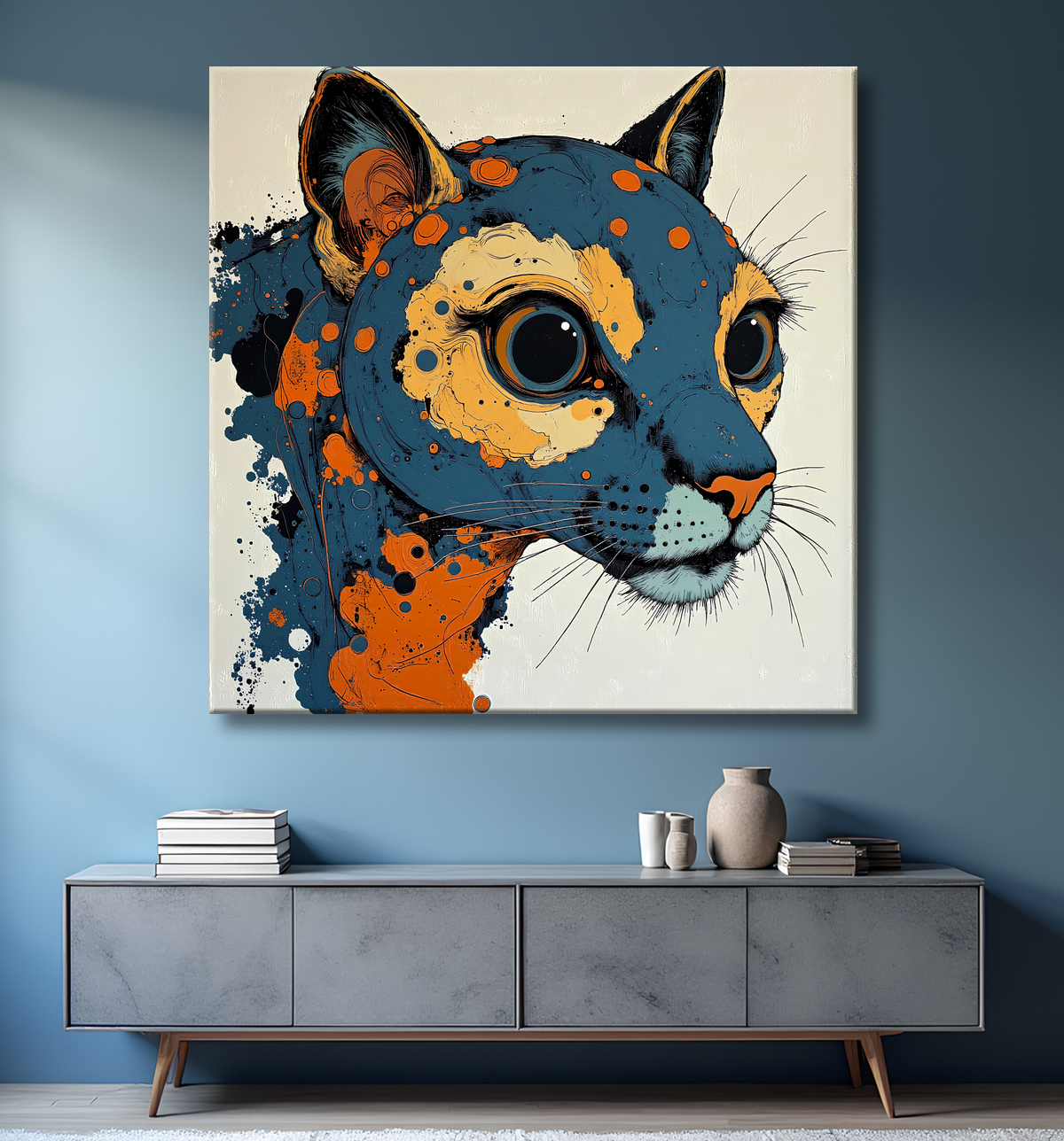 Tableau d'un félin fantastique avec decor