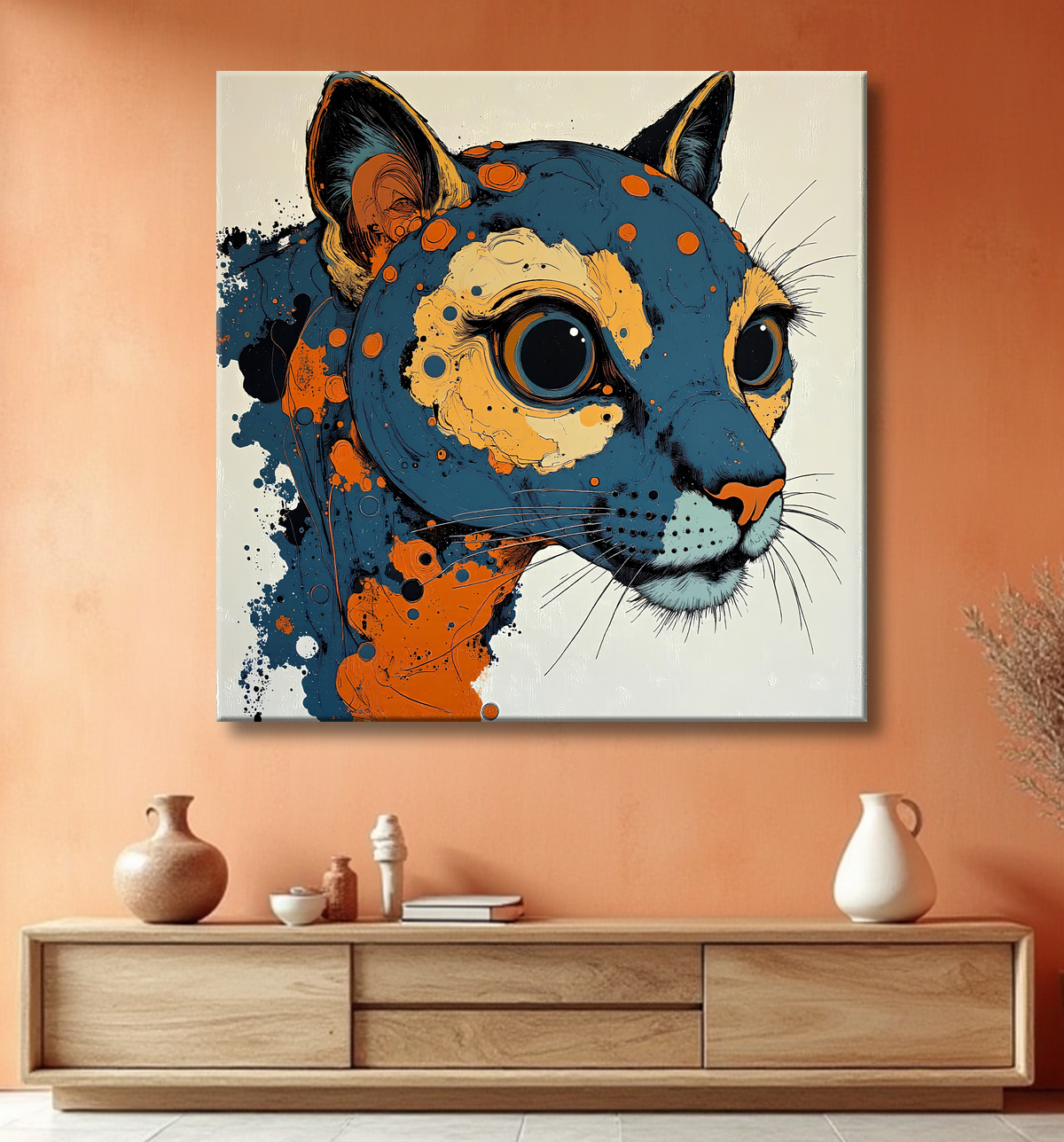 Tableau d'un félin fantastique avec decor
