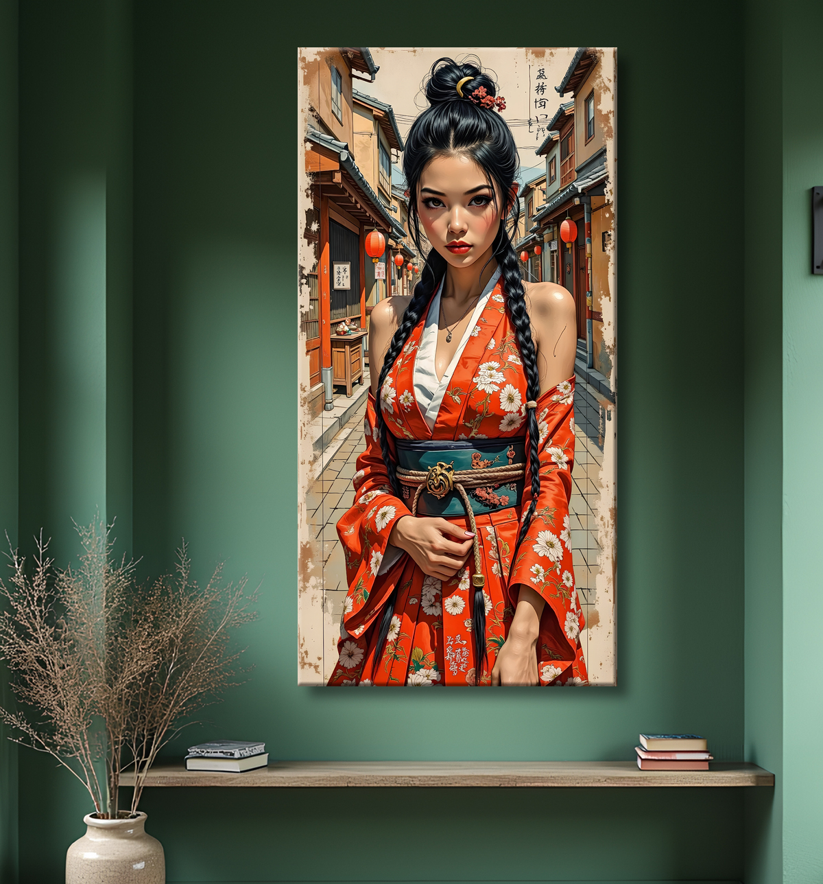 Tableau digital femme sexy style manga avec decor