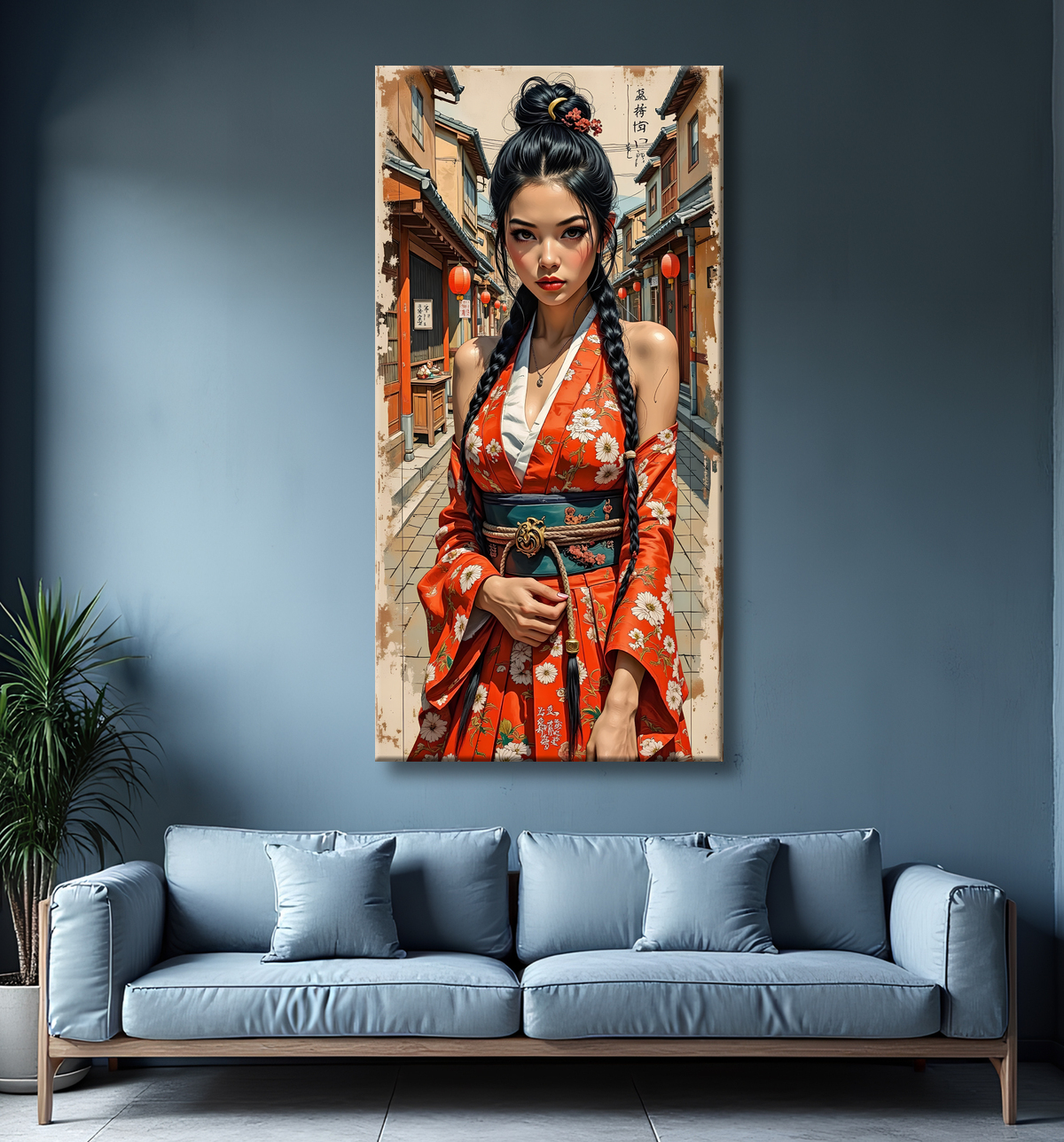 Tableau digital femme sexy style manga avec decor
