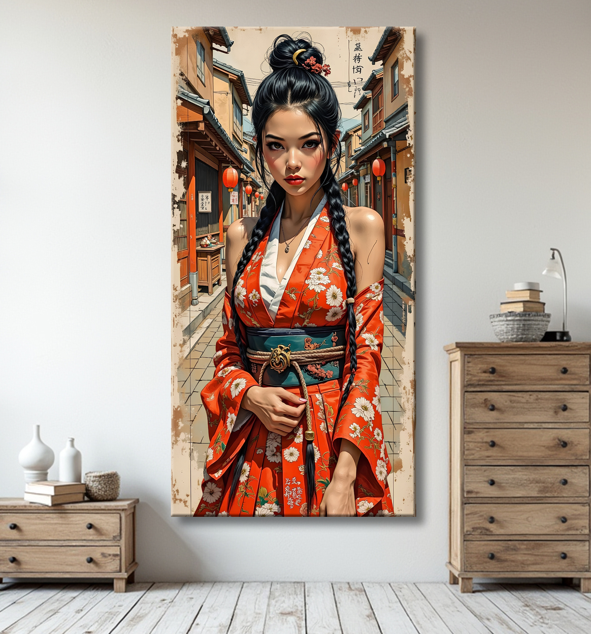 Tableau digital femme sexy style manga avec decor
