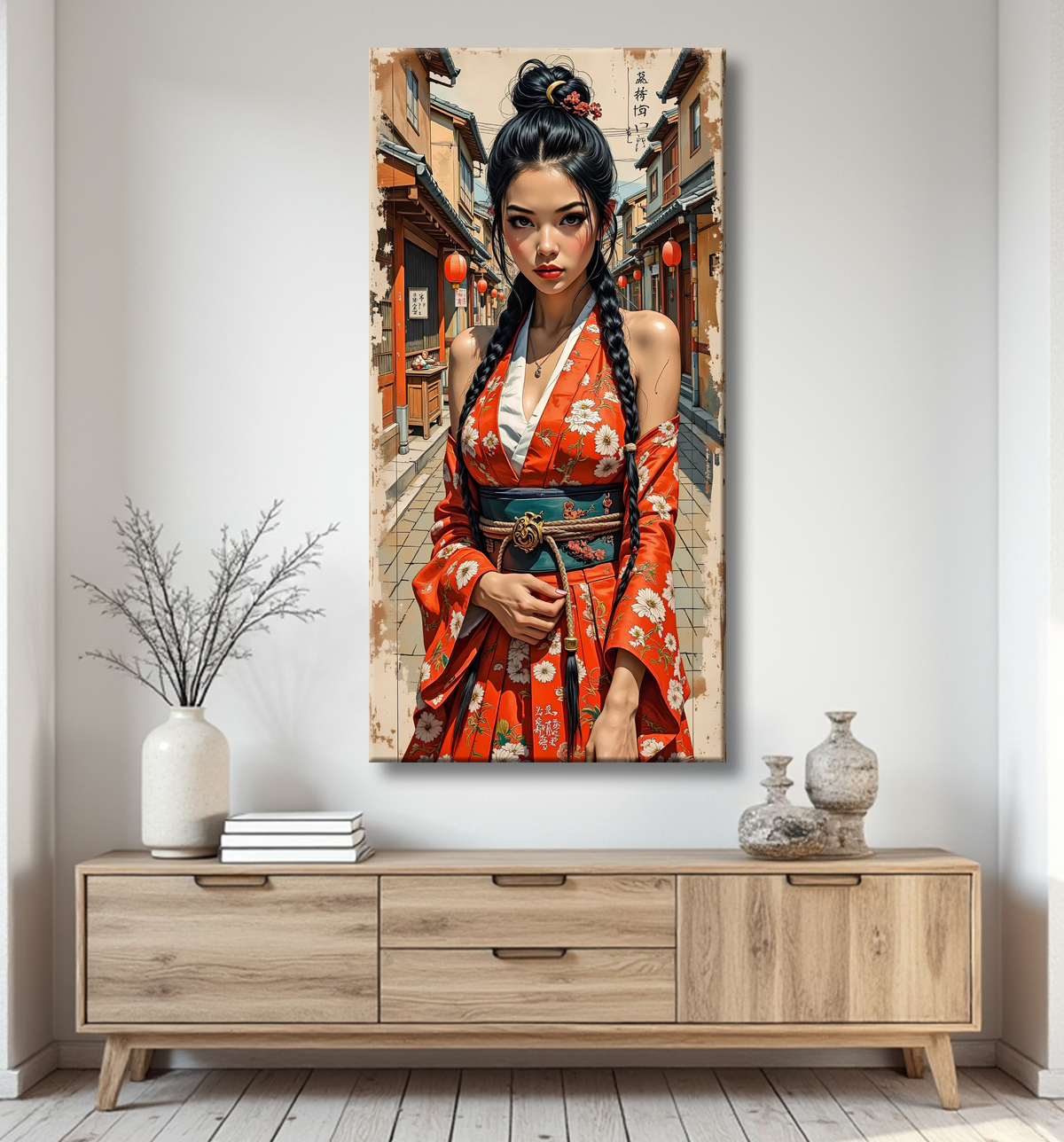 Tableau digital femme sexy style manga avec decor
