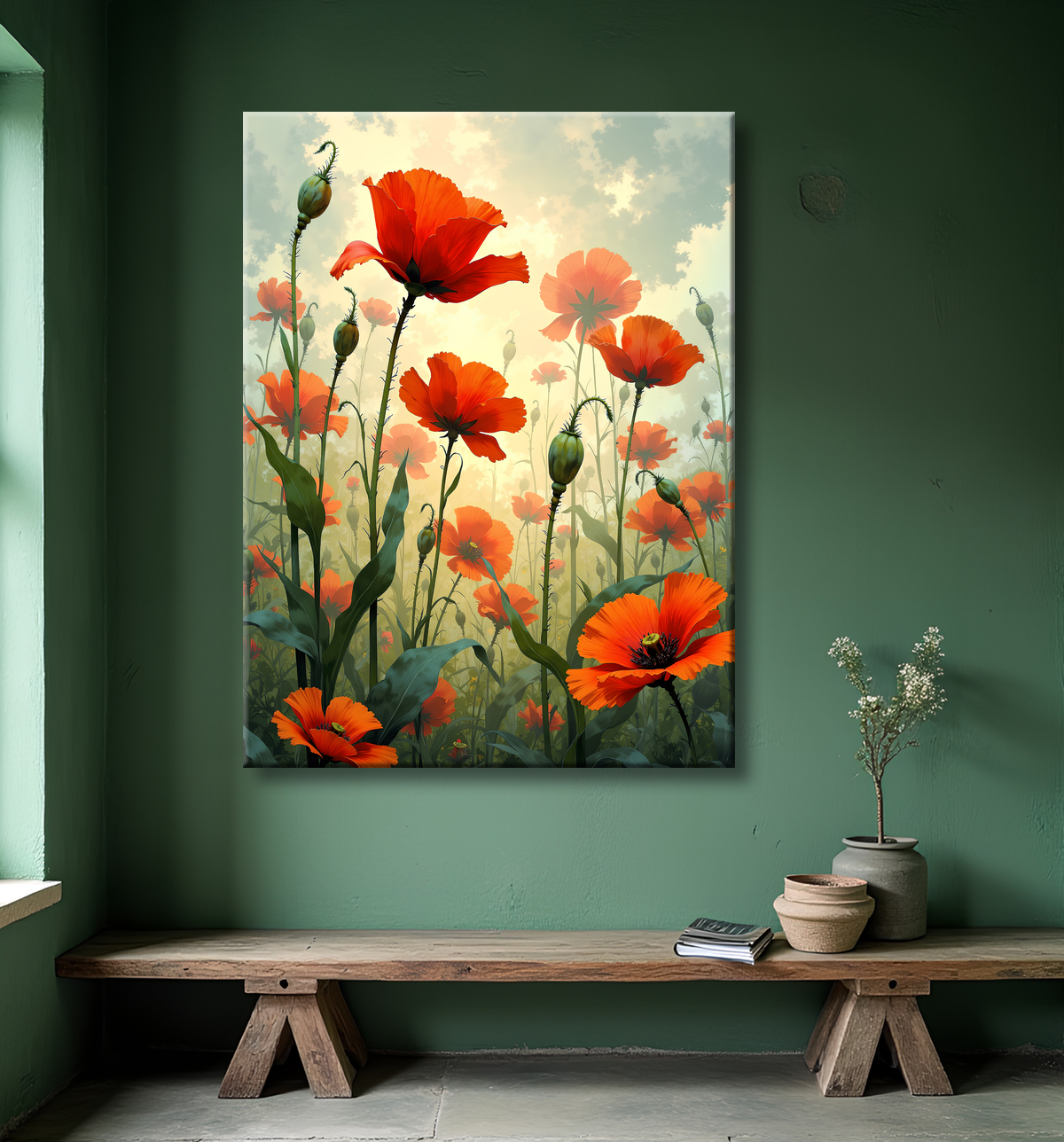 Tableau illustratif coquelicots doux avec decor
