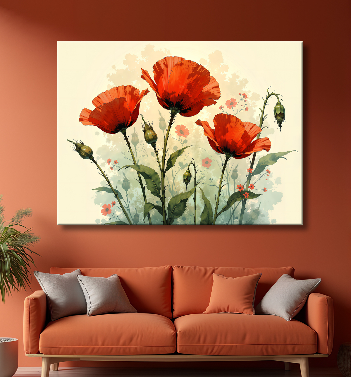Tableau illustratif coquelicots doux avec decor