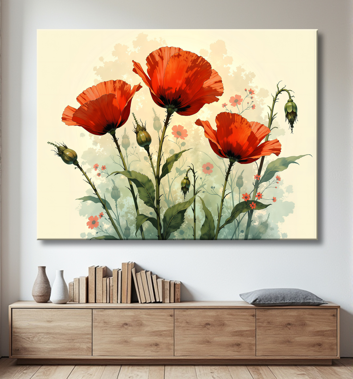 Tableau illustratif coquelicots doux avec decor