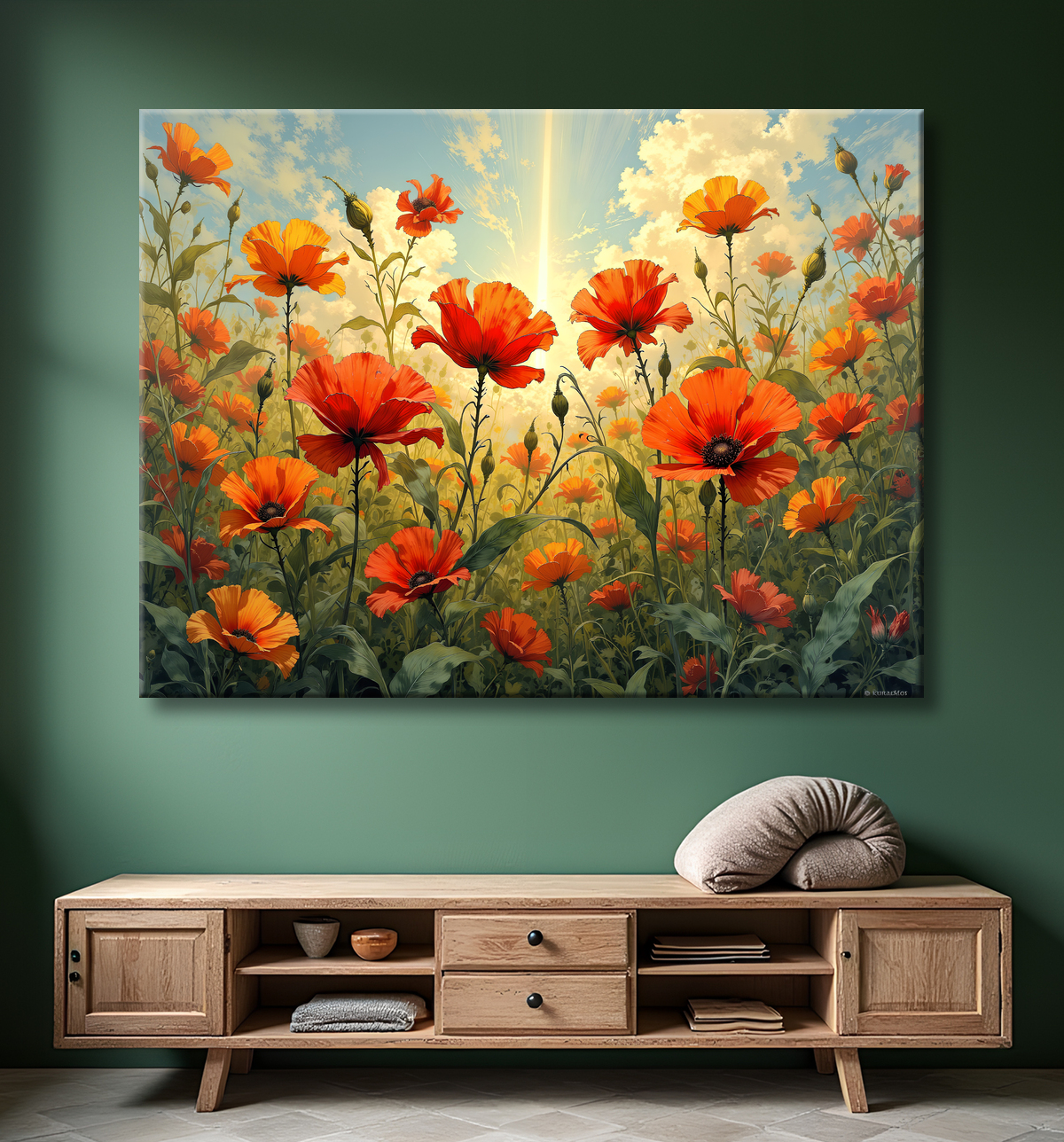 Tableau illustratif coquelicots doux avec decor
