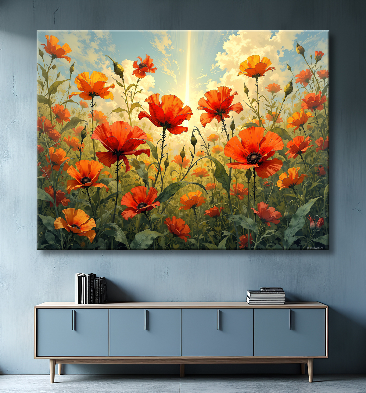 Tableau illustratif coquelicots doux avec decor