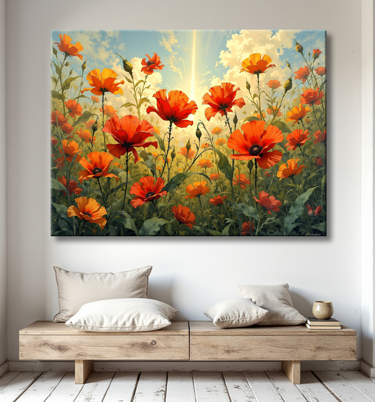 Tableau illustratif coquelicots doux avec decor