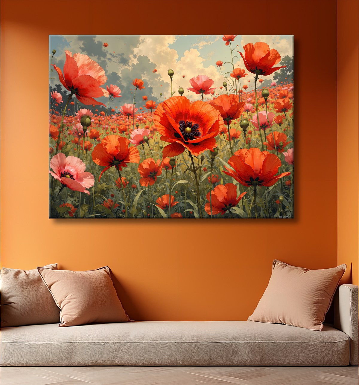 Tableau illustratif coquelicots doux avec decor