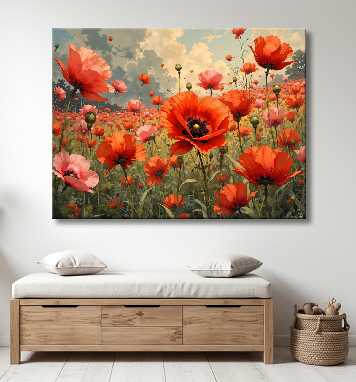 Tableau illustratif coquelicots doux avec decor