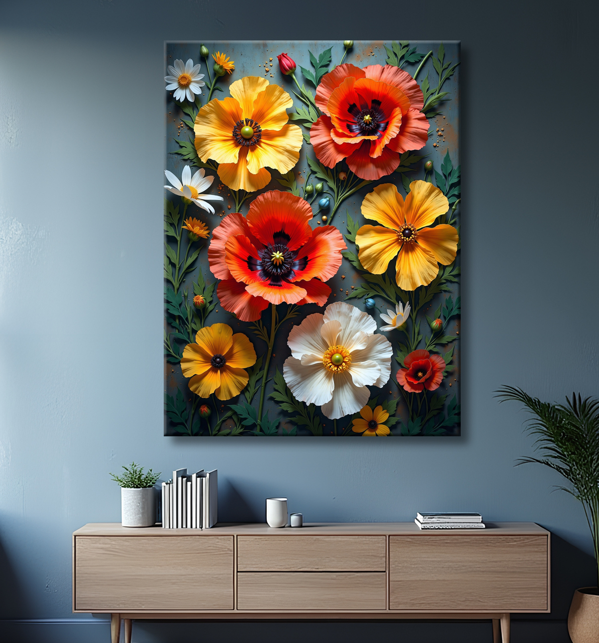 Tableau illustratif coquelicots doux avec decor
