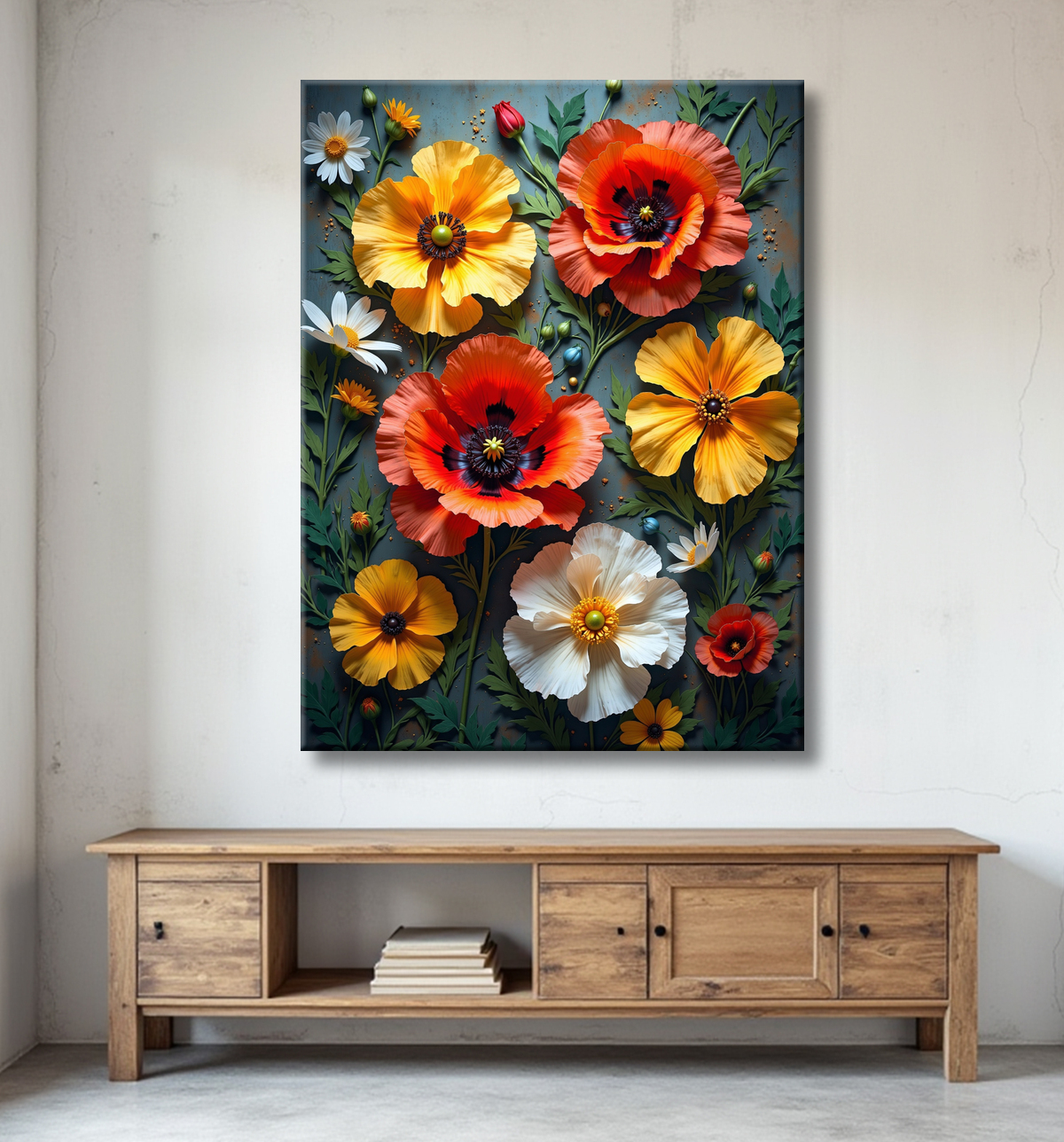 Tableau illustratif coquelicots doux avec decor