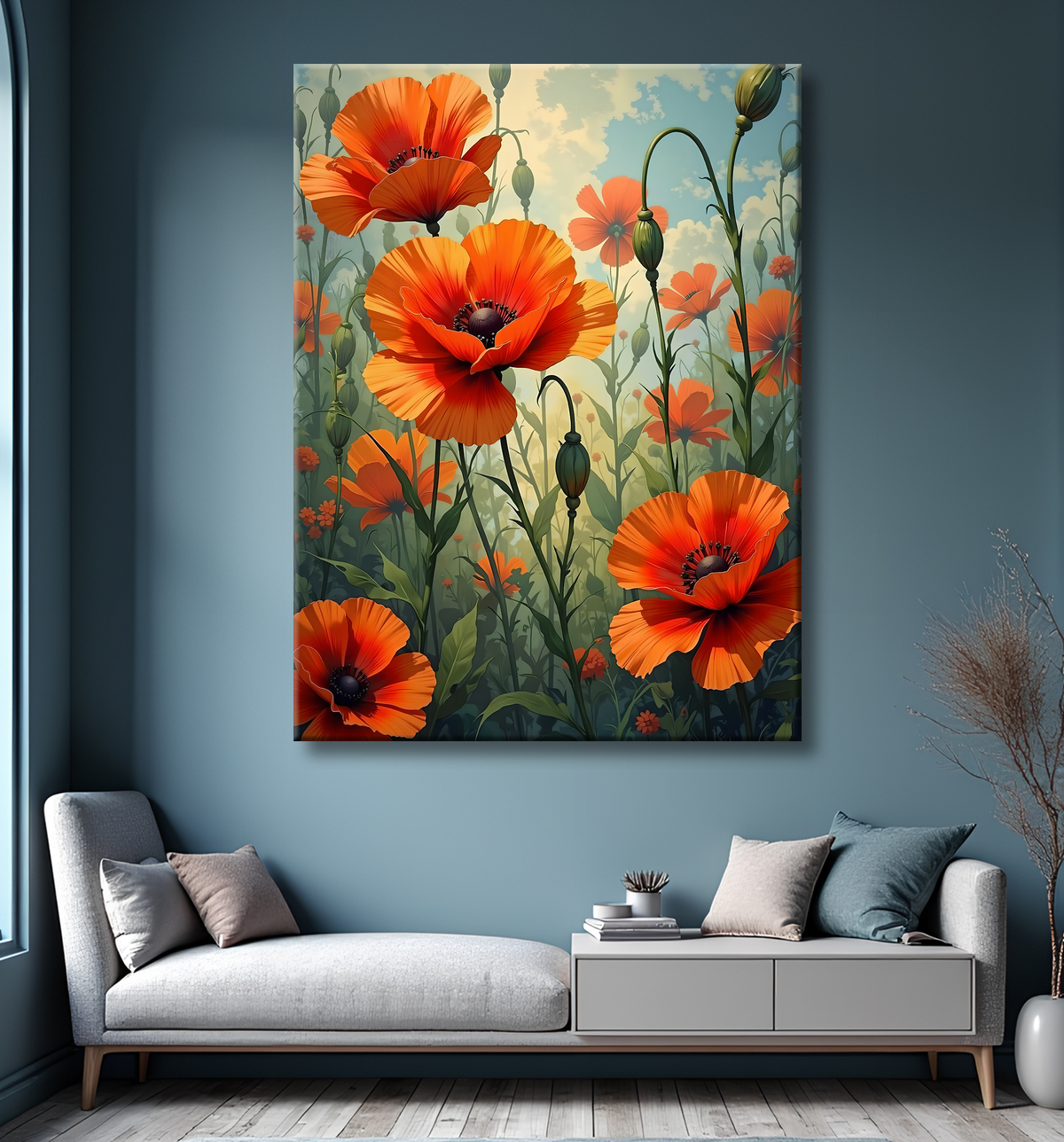Tableau illustratif coquelicots doux avec decor