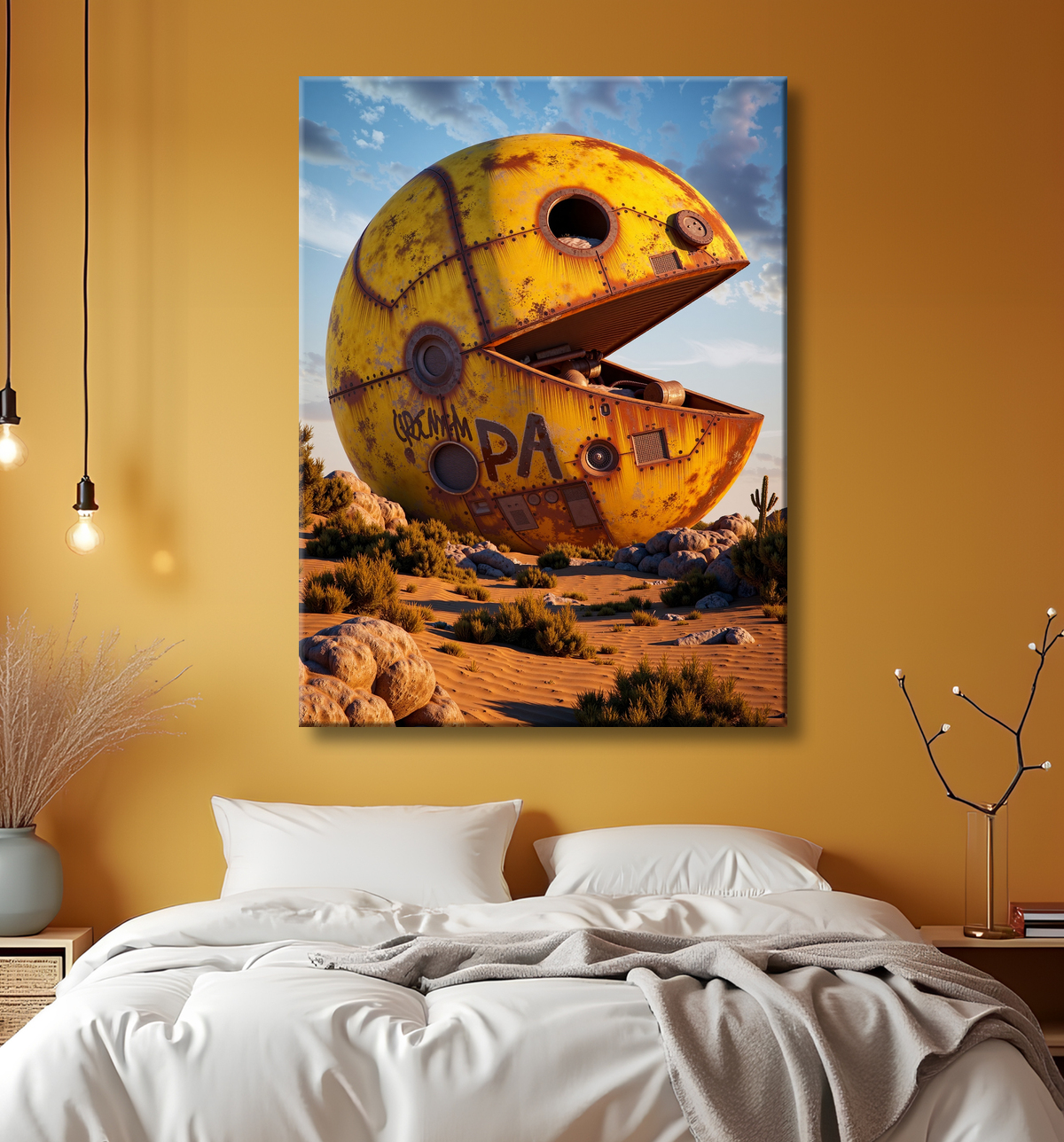 Tableau Pacman abandonné - Art gaming désertique avec decor