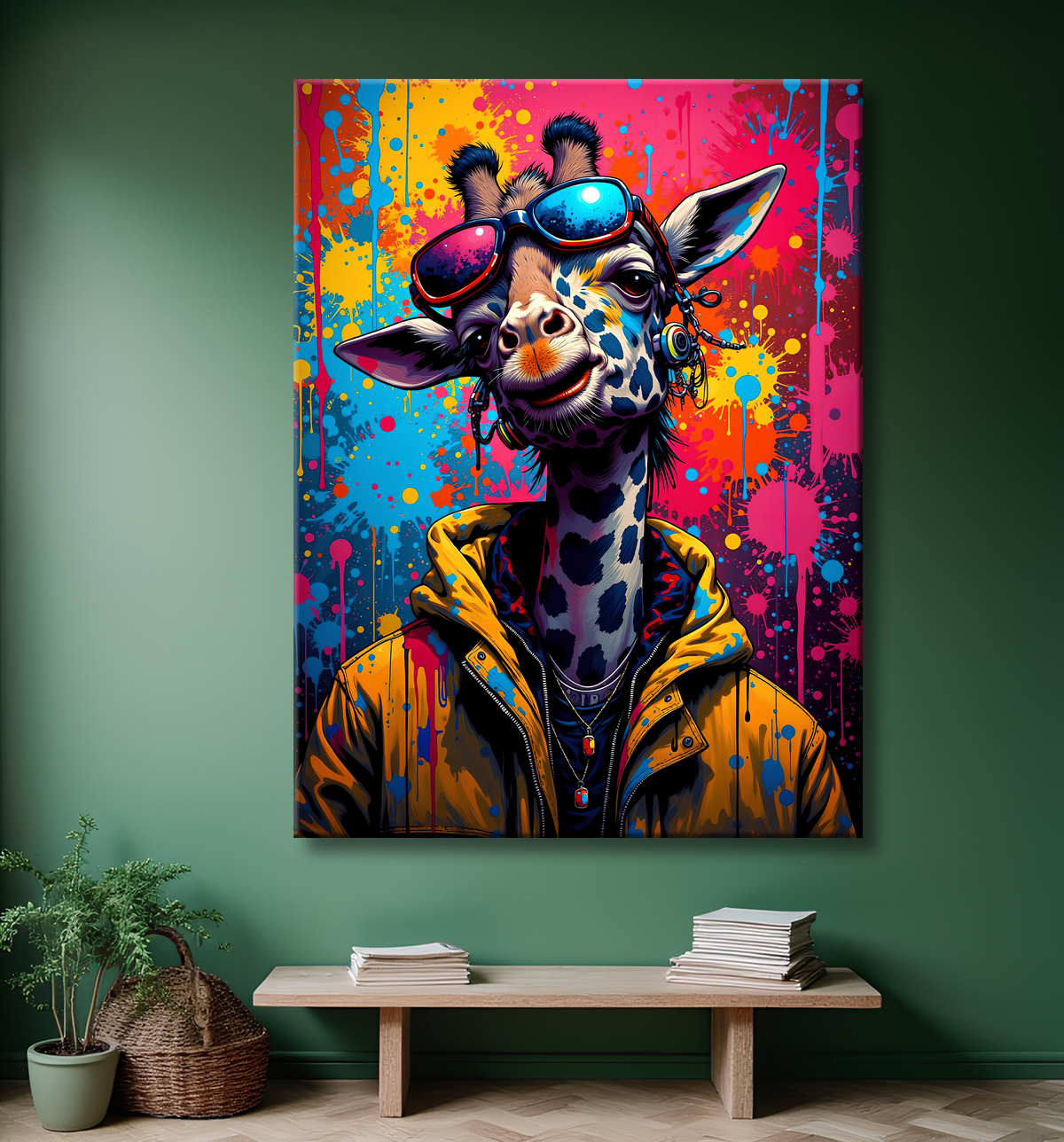 Tableau girafe graffiti - Décoration urbaine haute en couleurs avec decor