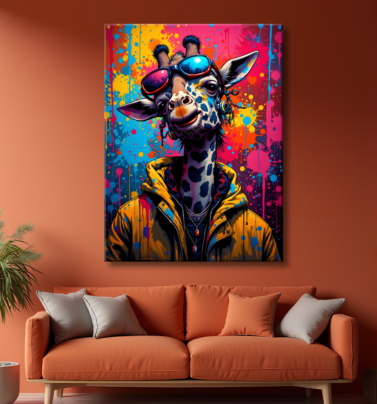 Tableau girafe graffiti - Décoration urbaine haute en couleurs avec decor