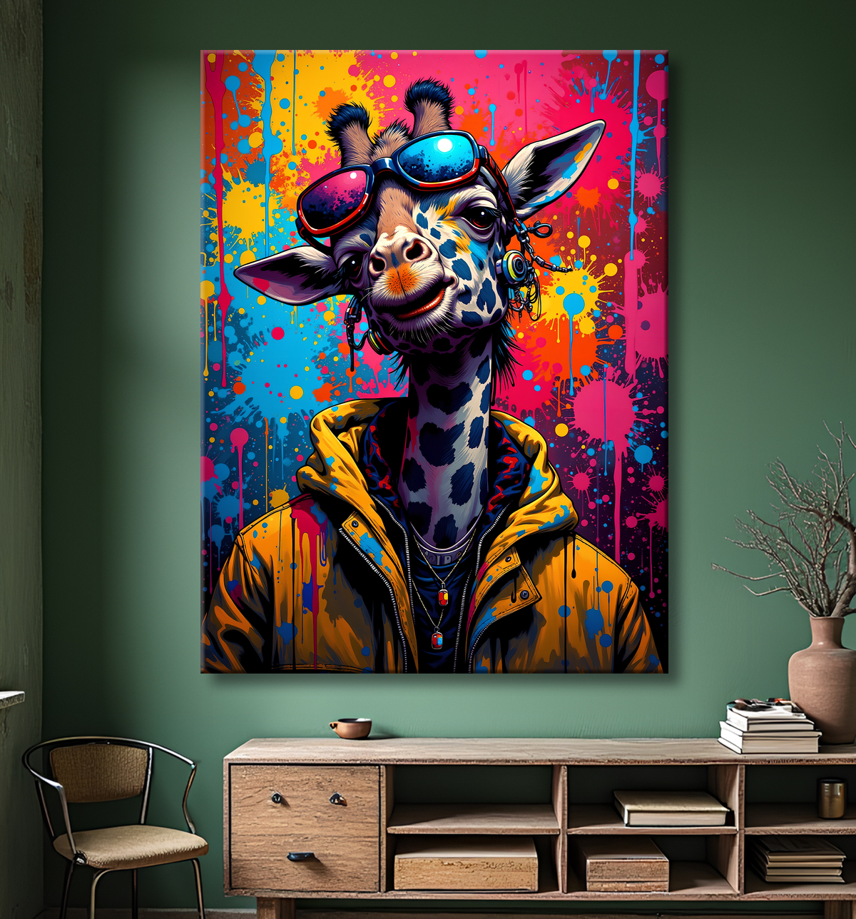 Tableau girafe graffiti - Décoration urbaine haute en couleurs avec decor