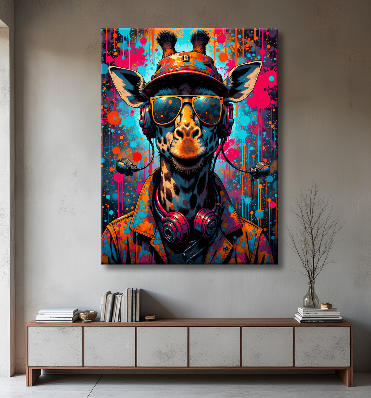 Tableau girafe graffiti - Décoration urbaine haute en couleurs avec decor