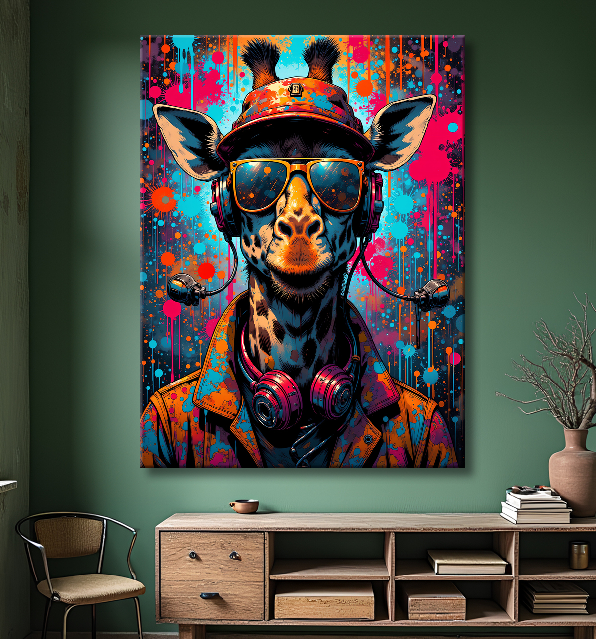 Tableau girafe graffiti - Décoration urbaine haute en couleurs avec decor