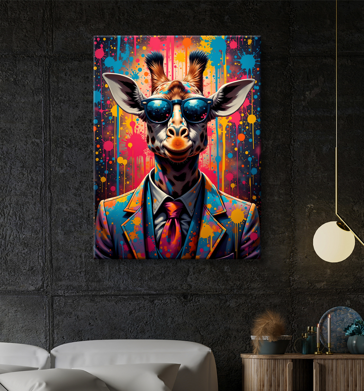 Tableau girafe graffiti - Décoration urbaine haute en couleurs avec decor