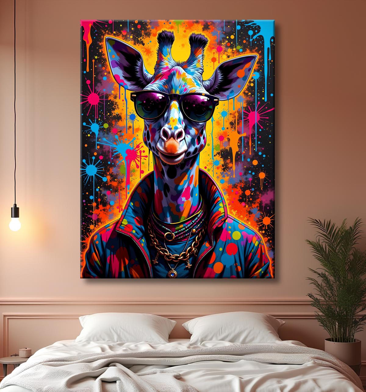Tableau girafe graffiti - Décoration urbaine haute en couleurs avec decor
