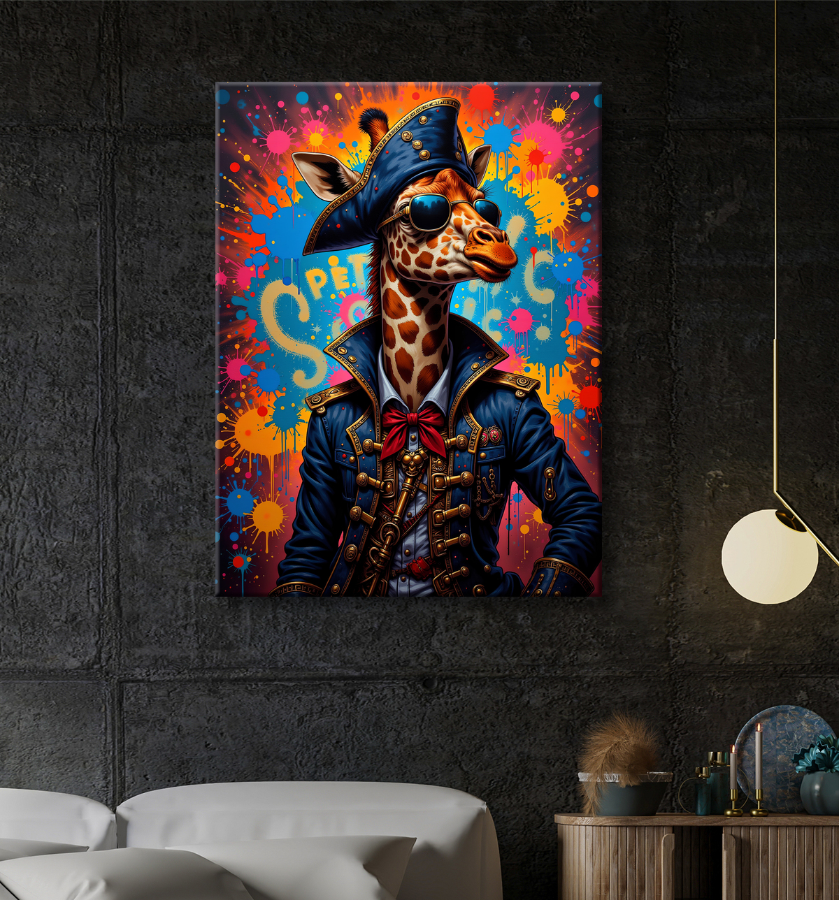 Tableau girafe graffiti - Décoration urbaine haute en couleurs avec decor