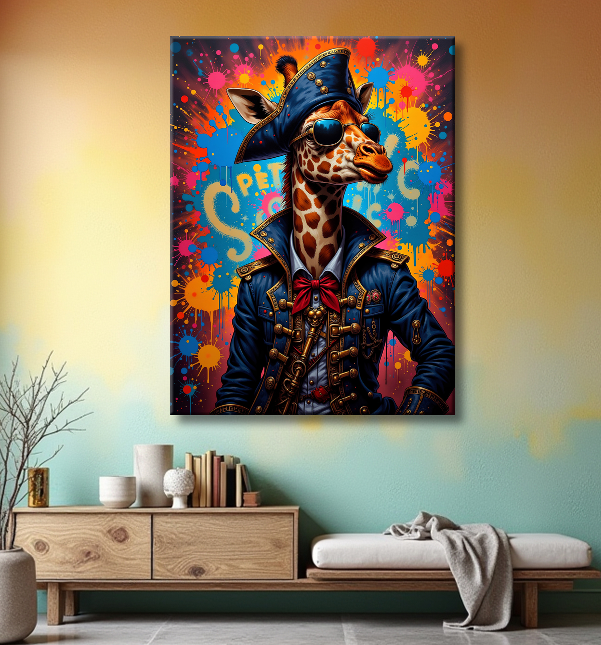 Tableau girafe graffiti - Décoration urbaine haute en couleurs avec decor