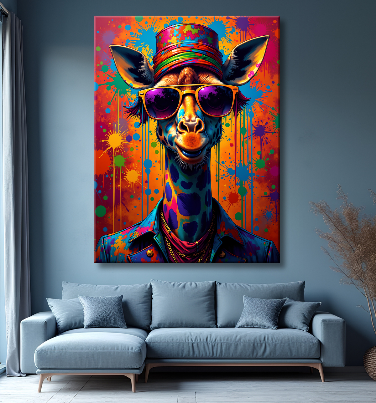 Tableau girafe graffiti - Décoration urbaine haute en couleurs avec decor