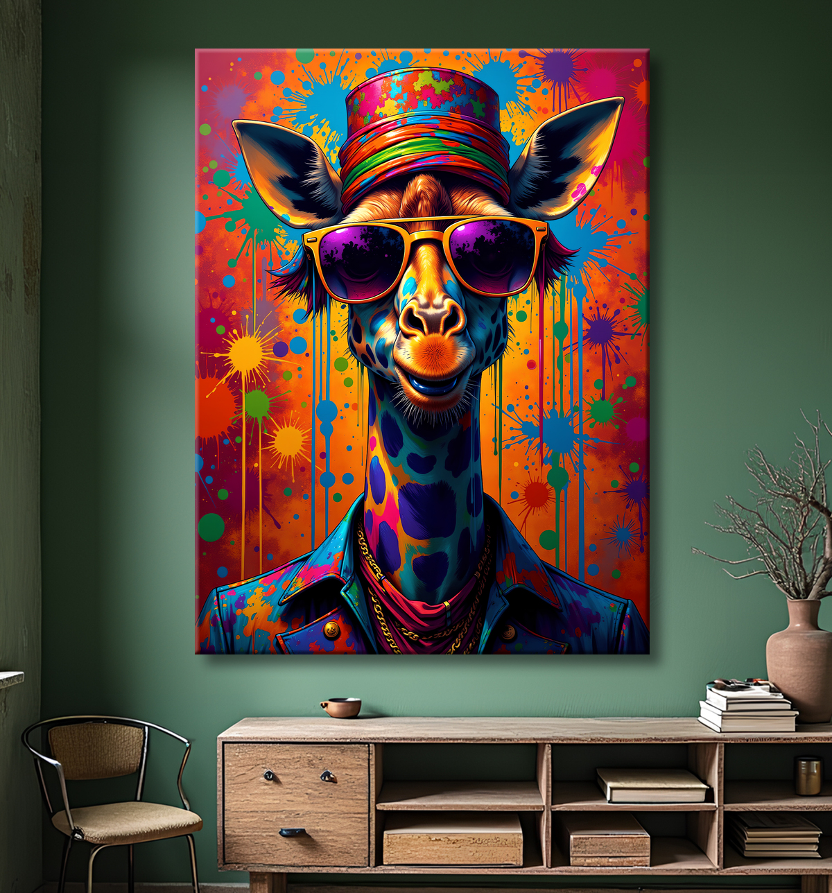 Tableau girafe graffiti - Décoration urbaine haute en couleurs avec decor