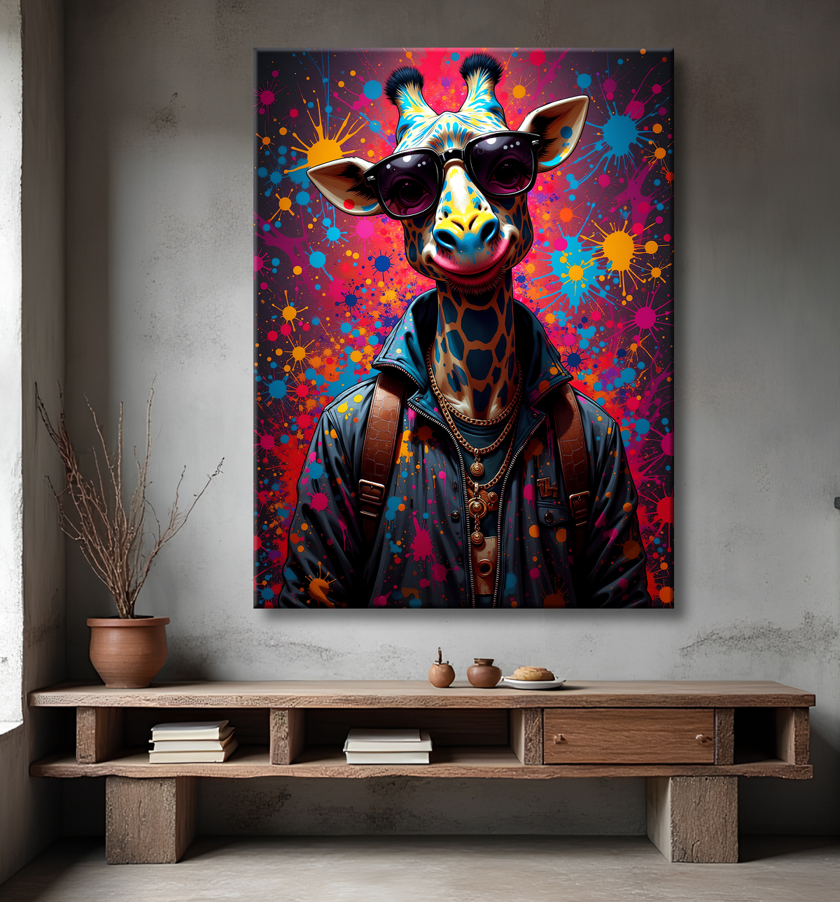 Tableau girafe graffiti - Décoration urbaine haute en couleurs avec decor