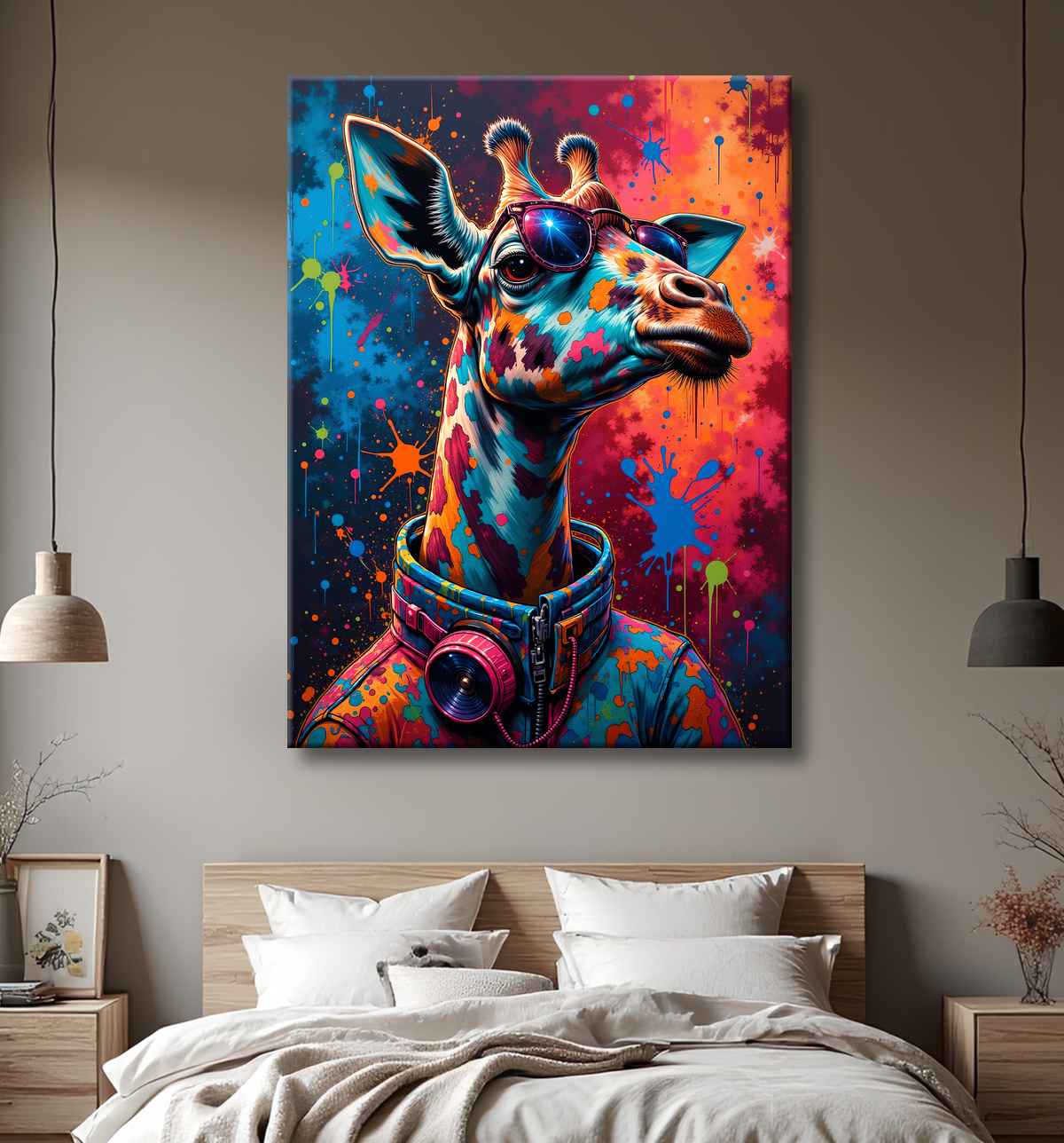 Tableau girafe graffiti - Décoration urbaine haute en couleurs avec decor