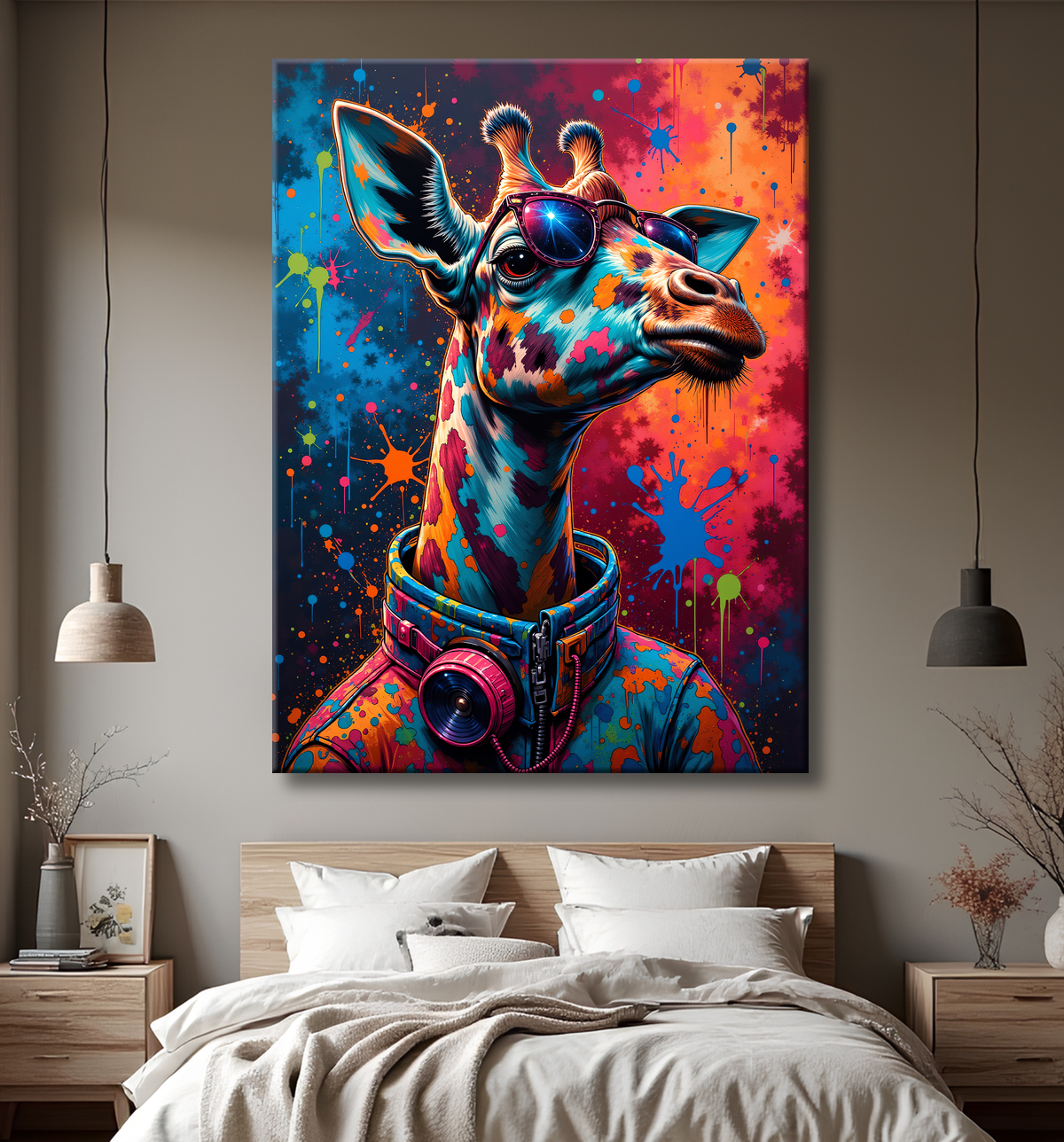 Tableau girafe graffiti - Décoration urbaine haute en couleurs avec decor