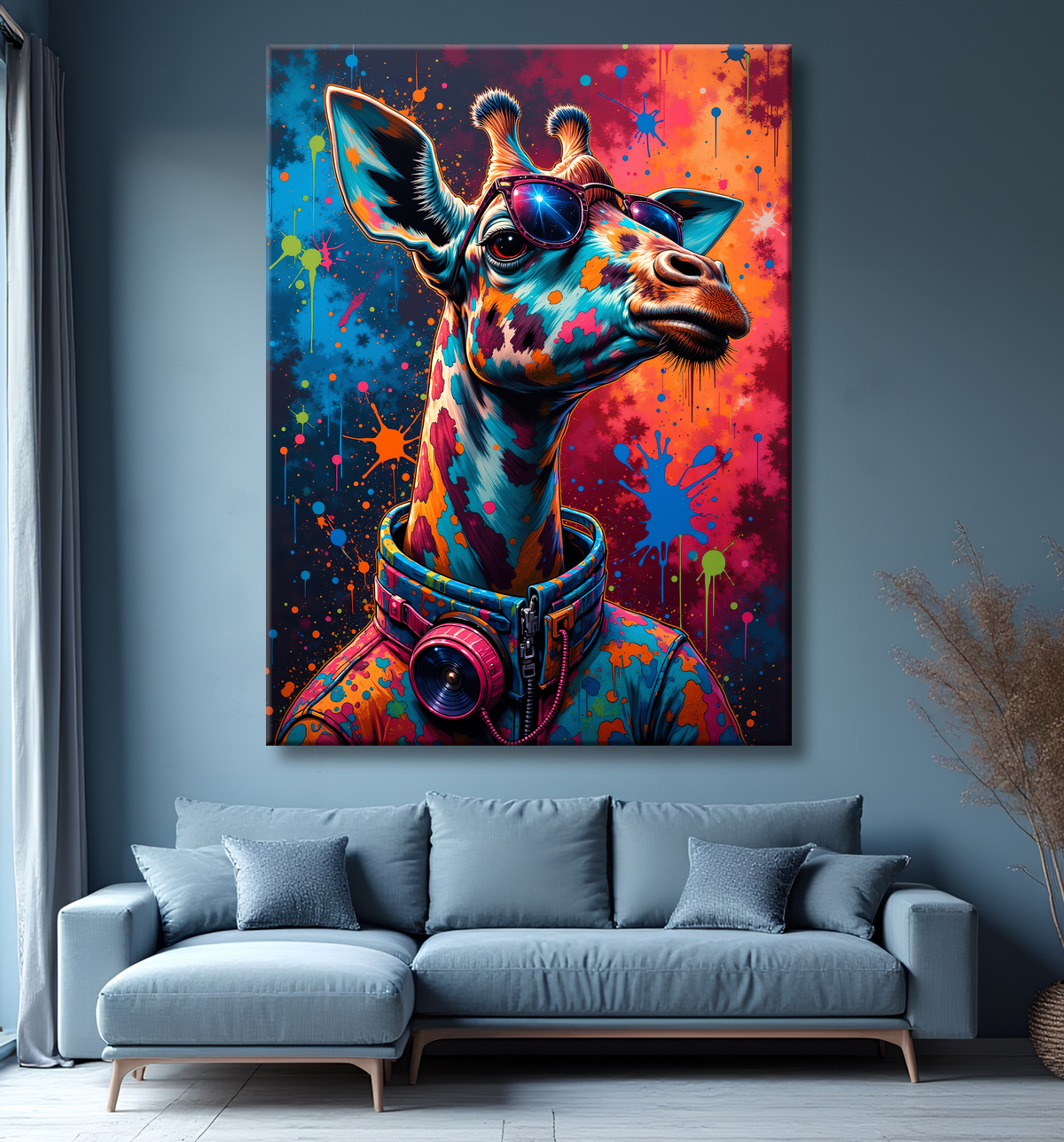Tableau girafe graffiti - Décoration urbaine haute en couleurs avec decor