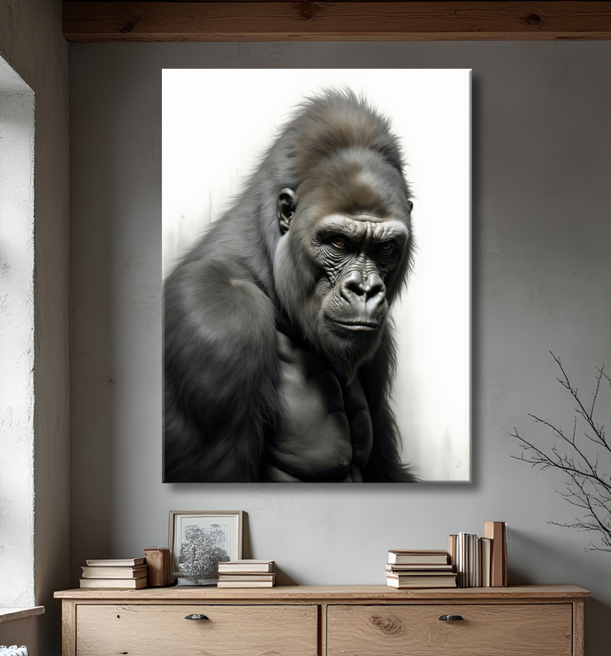 Tableau portrait gorille - Photo d'art sobre et élégante avec decor