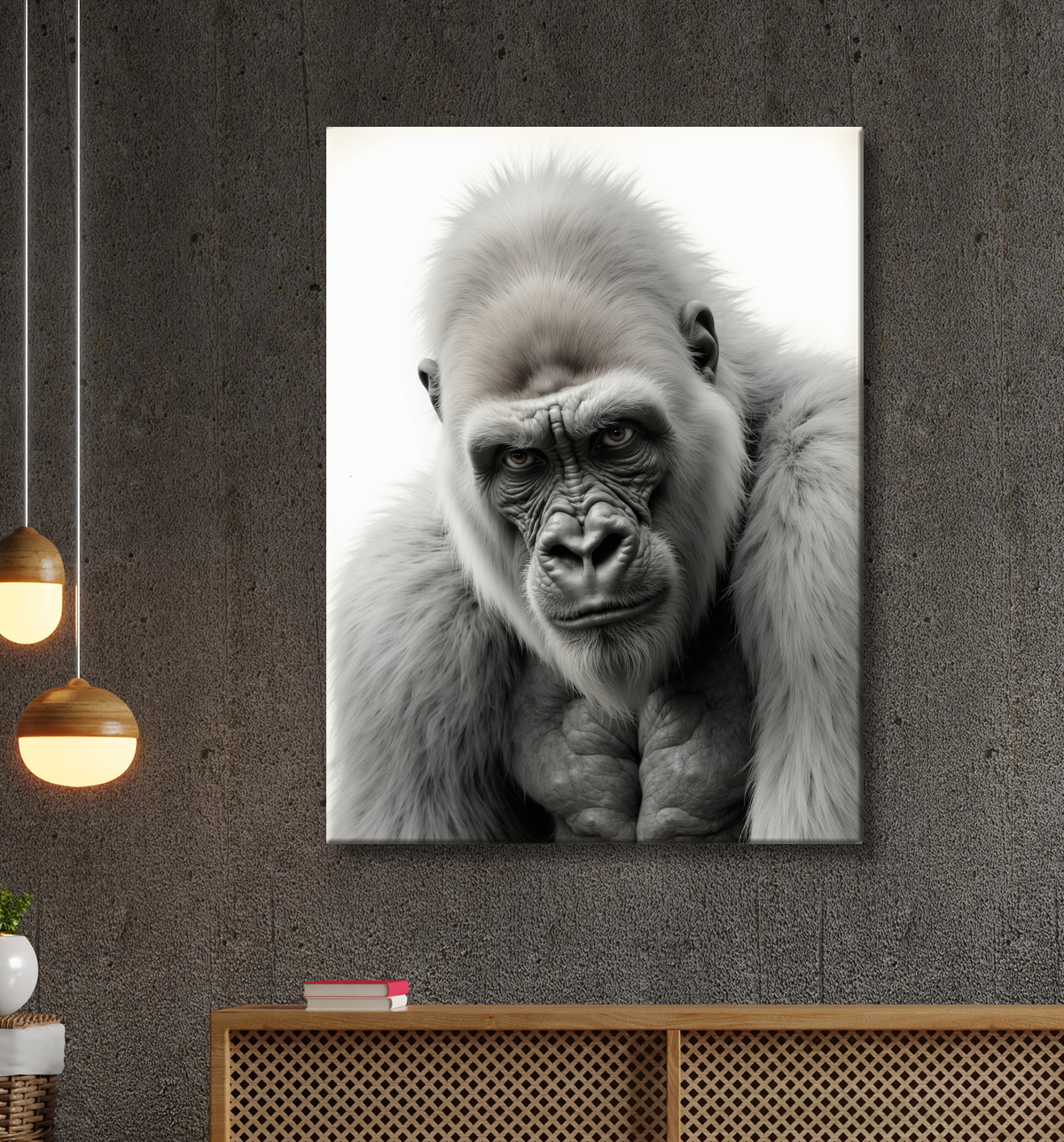 Tableau portrait gorille - Photo d'art sobre et élégante avec decor