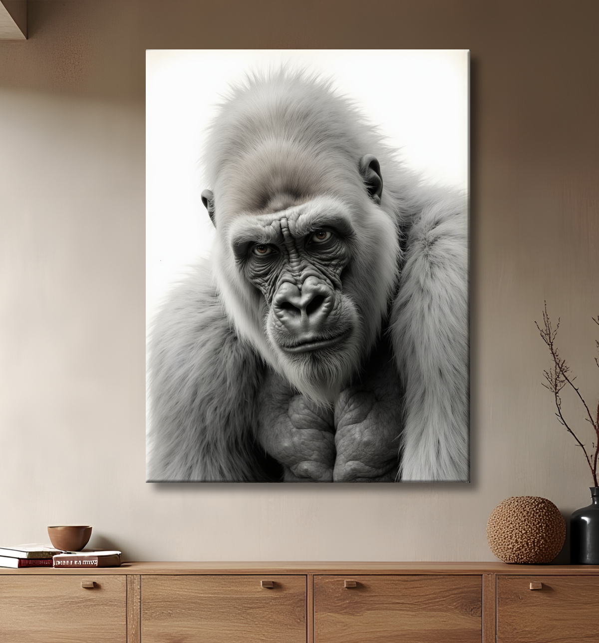 Tableau portrait gorille - Photo d'art sobre et élégante avec decor
