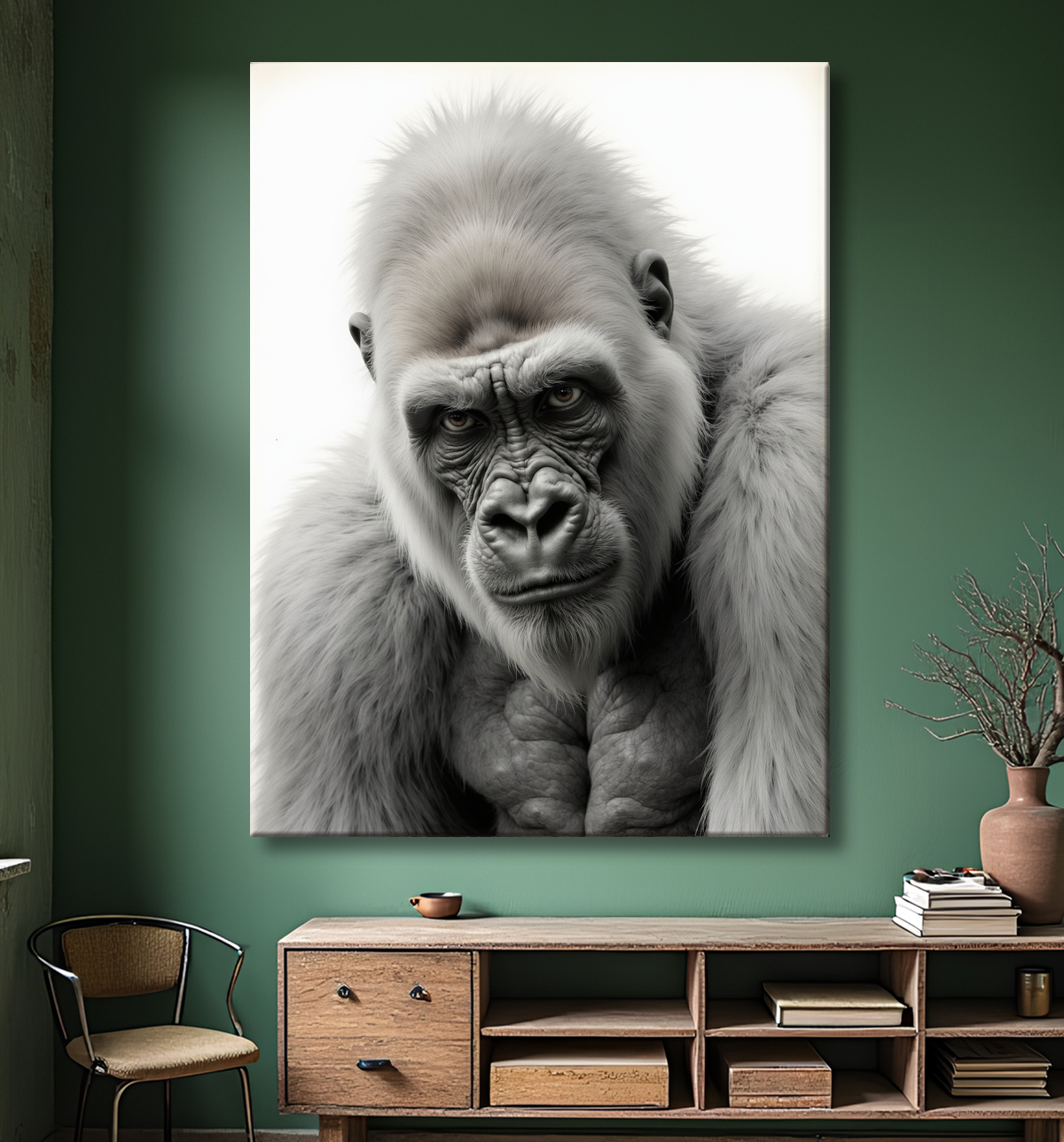 Tableau portrait gorille - Photo d'art sobre et élégante avec decor