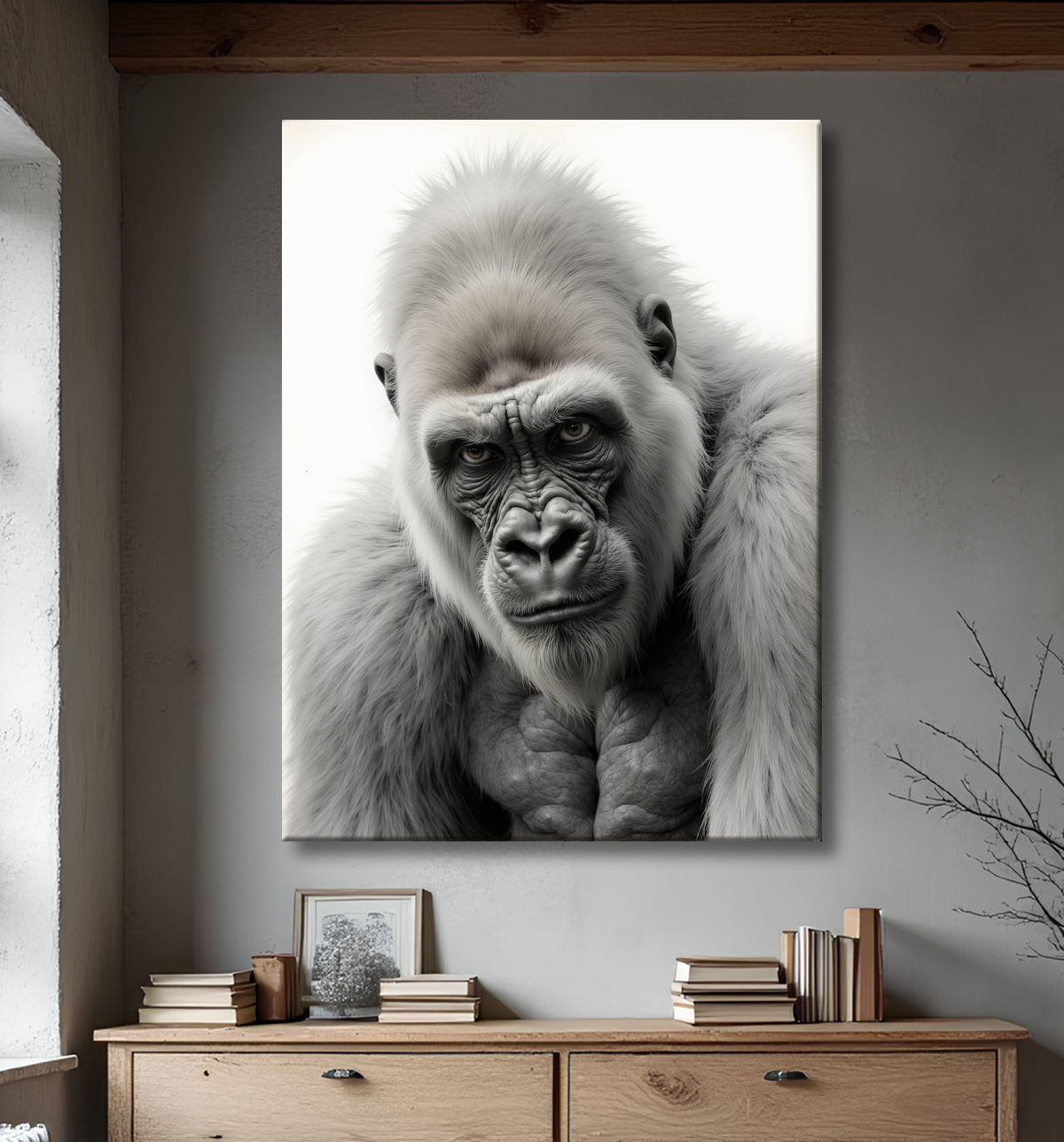 Tableau portrait gorille - Photo d'art sobre et élégante avec decor
